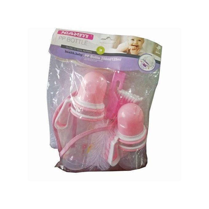 Baby 5 Pcs Baby Set With Bib/Earbuds/Bottles/Cleaner-Pink