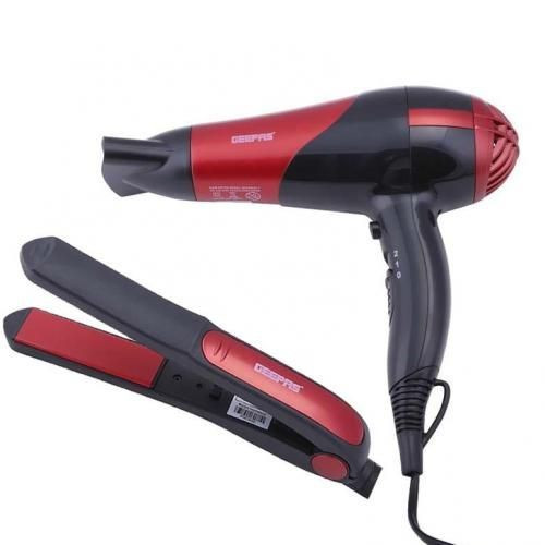 Geepas 2 In 1 Hair Dryer&StraightenerCombo/Ceramic, Red,
