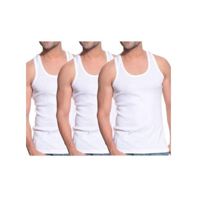 Men's Pure Cotton 3 Pack Vests - White /M