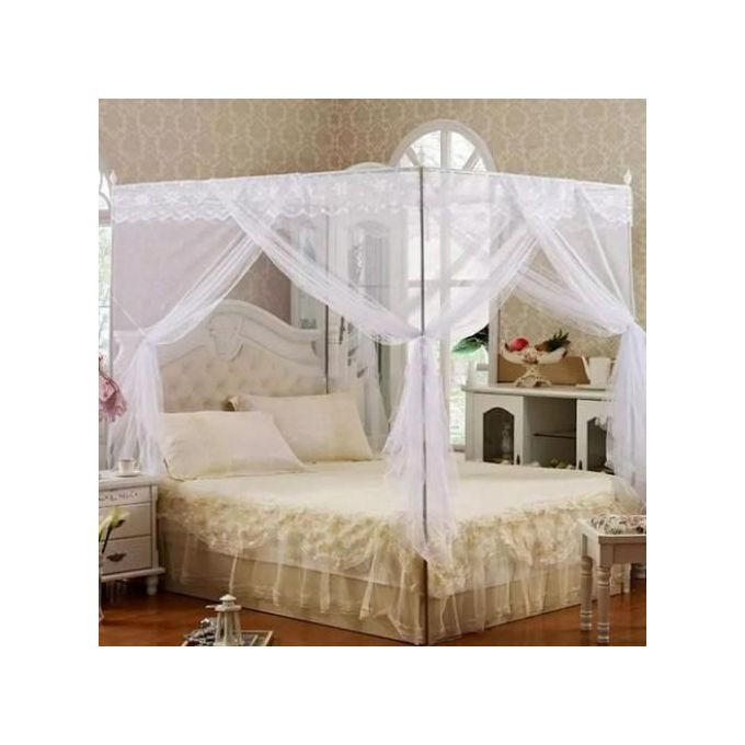 Mosquito Net 4 Stands - White Top Design May Vary /6x6 White