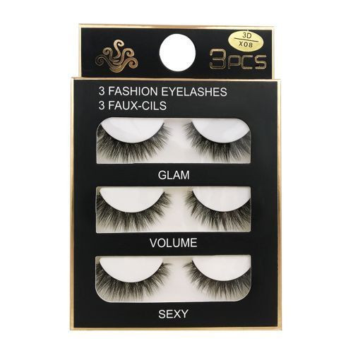 Eye Lashes, 3 Pairs - Black