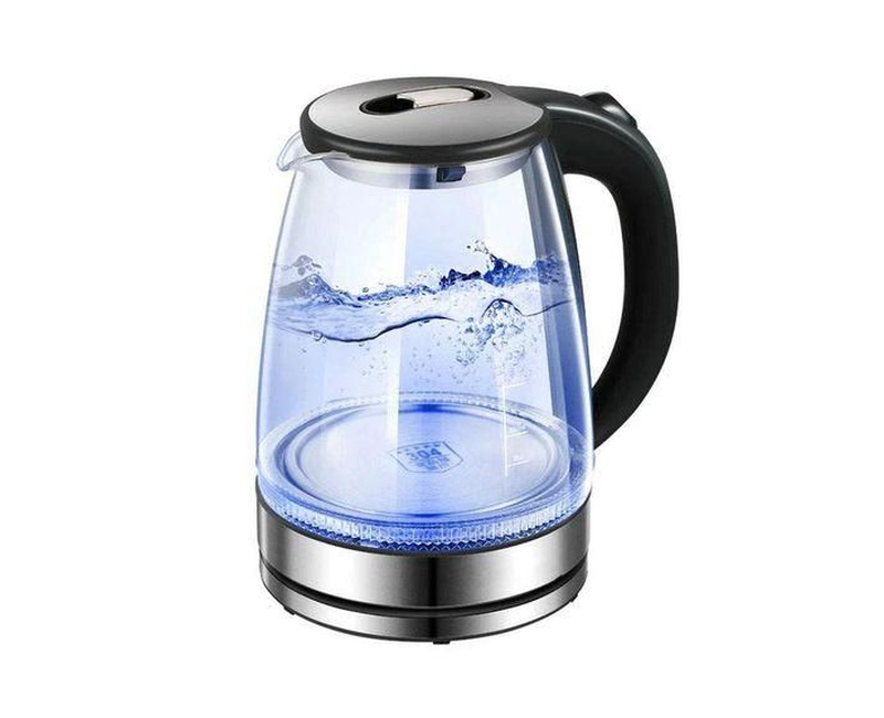 Hoffmans 2L Glass Electric Kettle With LED Blue Light- Silver , Black