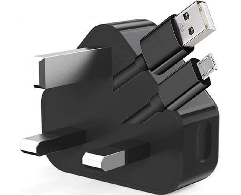 5 Watts Charger Travel Charger 3 Pin Mains And Micro USB Cable-Black