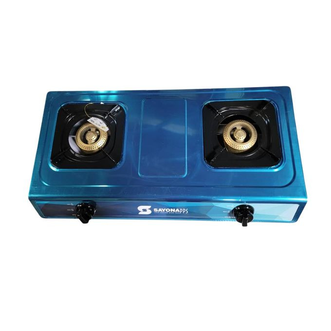Sayona Automatic Double Burner Table Top Gas Cooker, Gas Stove SB-4500B - Silver.