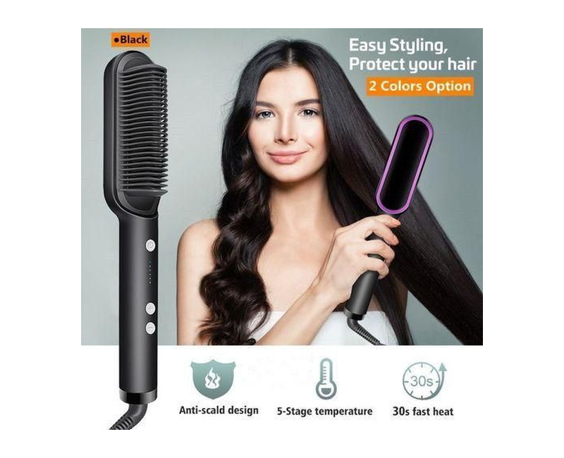 2 in 1 Hot-Air Hair Styling Comb Straightener Hair Brush -Black