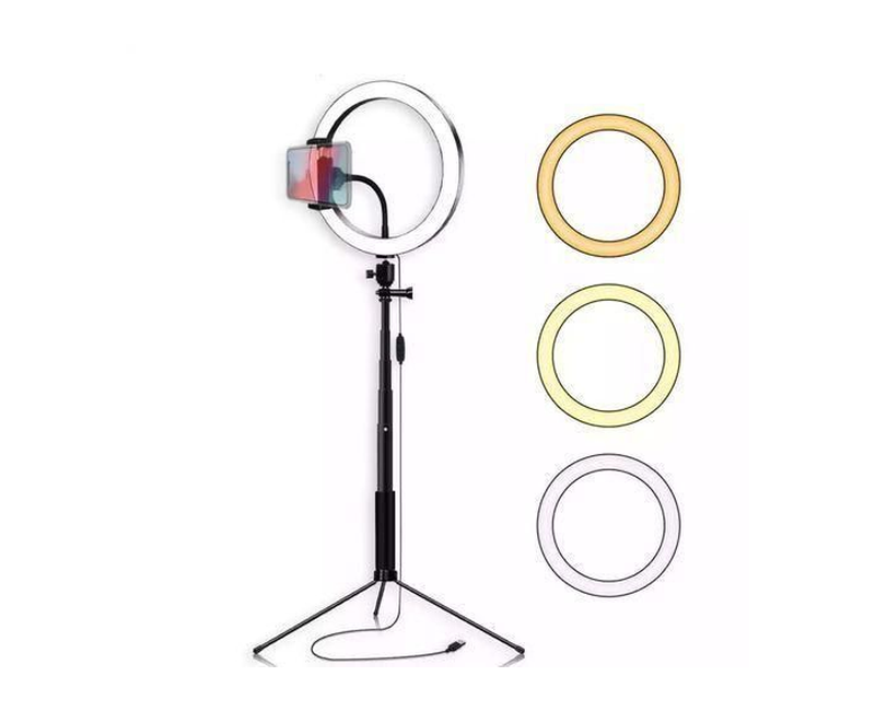 Full Set 26CM Dimmable LED Studio Camera Ring Light Photo Phone Video Light Lamp With Tripods Selfie Stick Ring Fill Light - Black