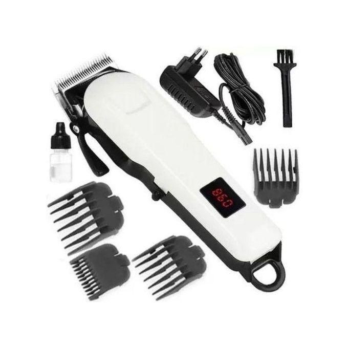 Rechargeable Cordless Shaving Machine Hair Trimmer With Battery Indicator - White/Black