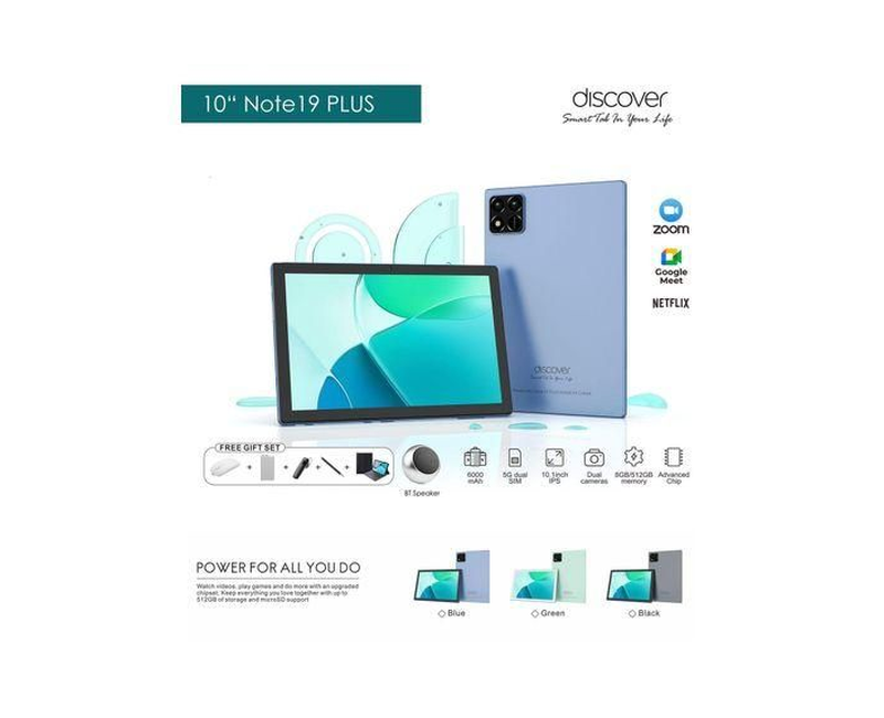 Discover Note 19 Plus 8GB RAM + 512GB ROM 5GB 10.1inch Tablet with Keyboard- [Color may vary]