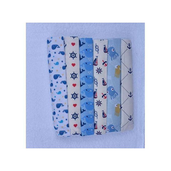 6 Pcs In One Cotton Baby Bedsheets - Blue Multiple Designs