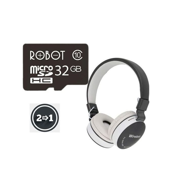 2 in 1 Wireless Bluetooth Headphone And 32GB Memory Card-Black
