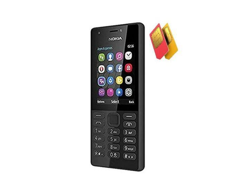Nokia 216 2Sim, Front & Back Camera, FM Radio, Games, 1050mAh – - Black