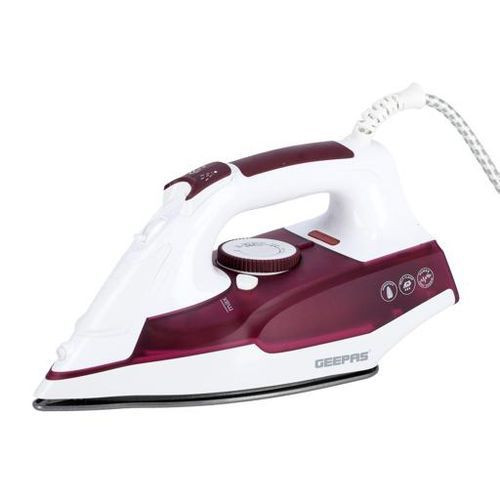 Geepas Steam Iron With Non-Stick Soleplate & 240ml Tank-White/Brown