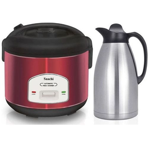 Saachi Bundle Of Flask 2L,Rice Cooker 1.8 L-Silver & Red