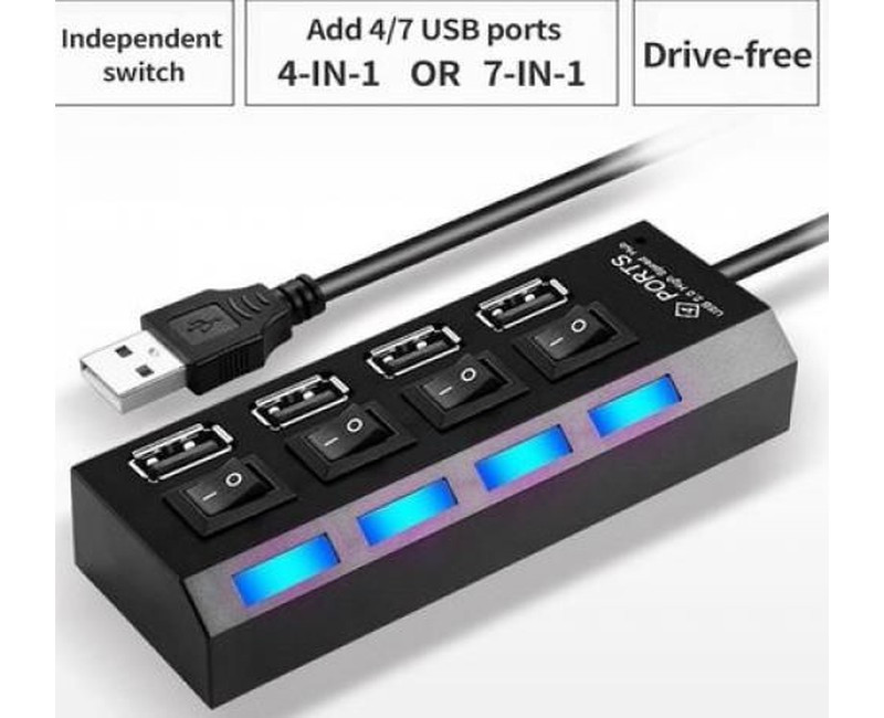 4 in 1 USB Hub with Switch 2.0-Black