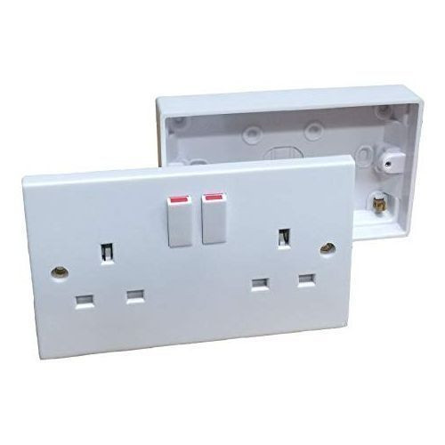 Double Wall Socket & Back Box Pattress 2 Gang - White