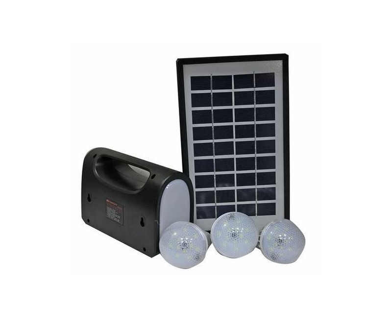 Solar Lighting System Solar Panel+Battery+ Lamp+ Dc Cable - Black