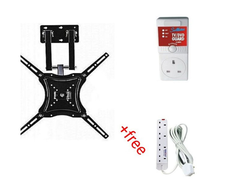 Tilting full motion TV wallmount 14-55 inches, TV guard FREE 4WAY POWERKING EXTENSION CABLE -WHITE BLACK