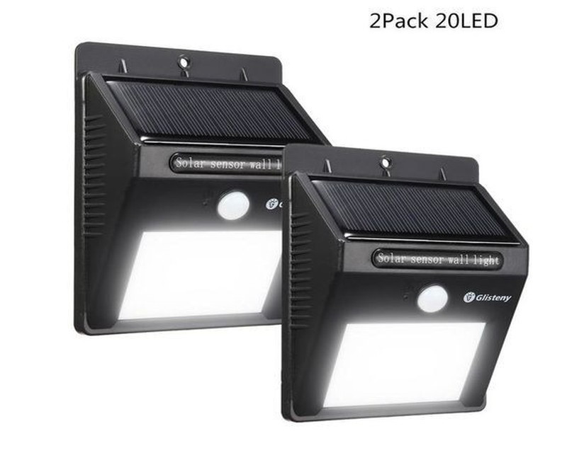 2 Pack 20LEDS Solar Panel PIR Motion Sensor Wall Light-Black