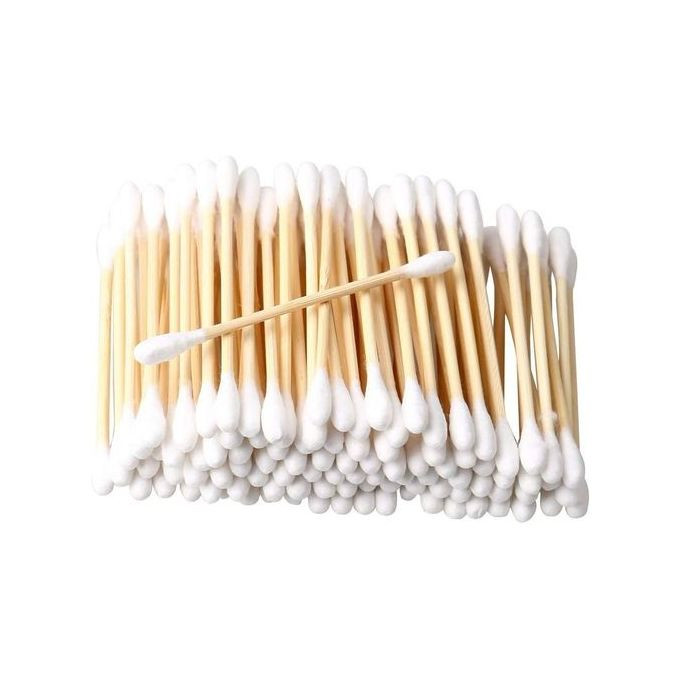 200 Pcs Cotton Swab Wooden Handle Double Head Sticks - Brown