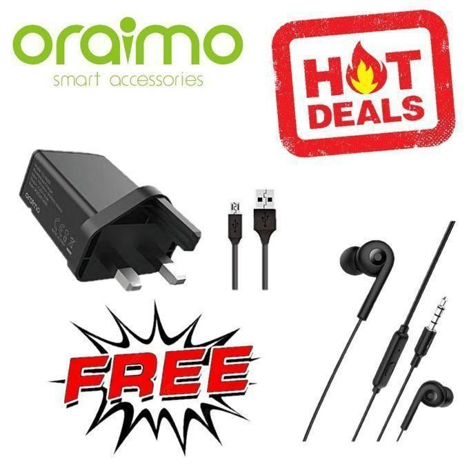 Oraimo Fast Charging Android Charger + Free Strong Bass Earphone - Black