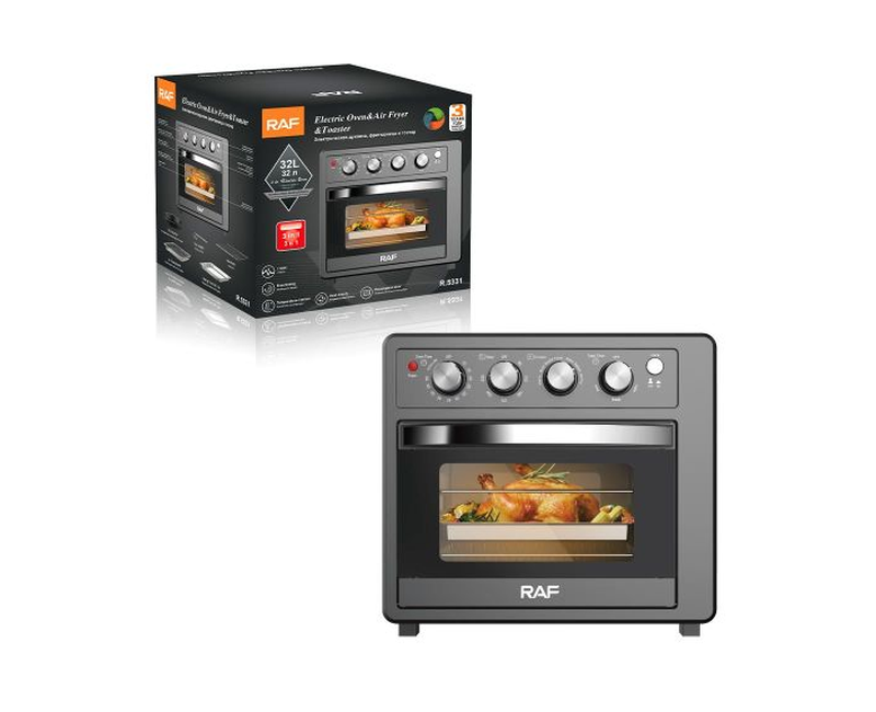 RAF 3-in-1 32L Electric Oven, Air Fryer & Toaster – Multi-Function 32 Litres Countertop Oven Toast Airfyer - R.5331 - Black