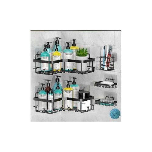 Corner Shower Caddy 5 Pack, Large Capacity Shower Organizer, Upgraded Stronger Adhesive Shower Shelf - Black