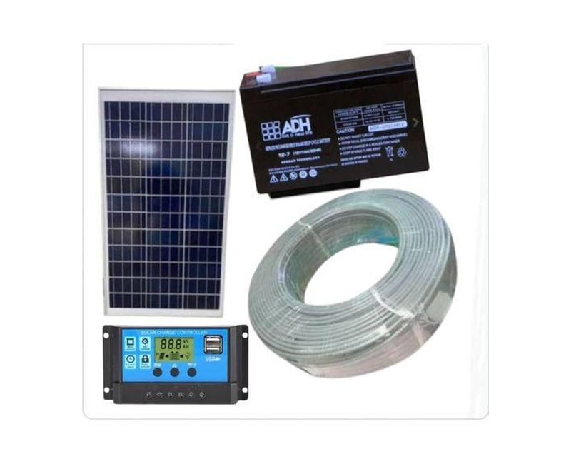 50W Solar Panel Kit + 24AH Solar Battery + 10AH Controller, 50M Cable Roll -Black