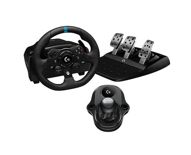 G923 Steering Wheel with Driving Force Shifter and Pedals with Genuine Leather Steering Wheel Cover