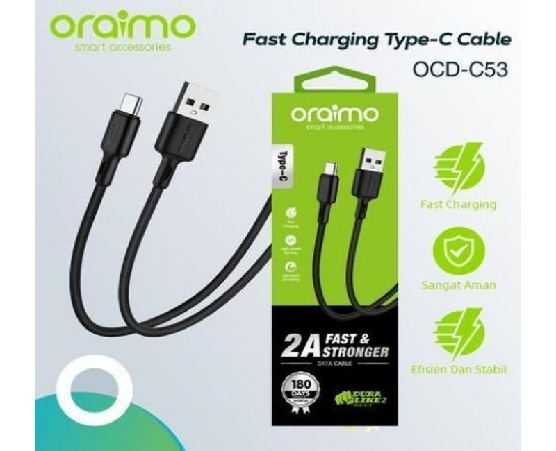Oraimo Type C Usb Data and Charging Cable For All Phones- Black