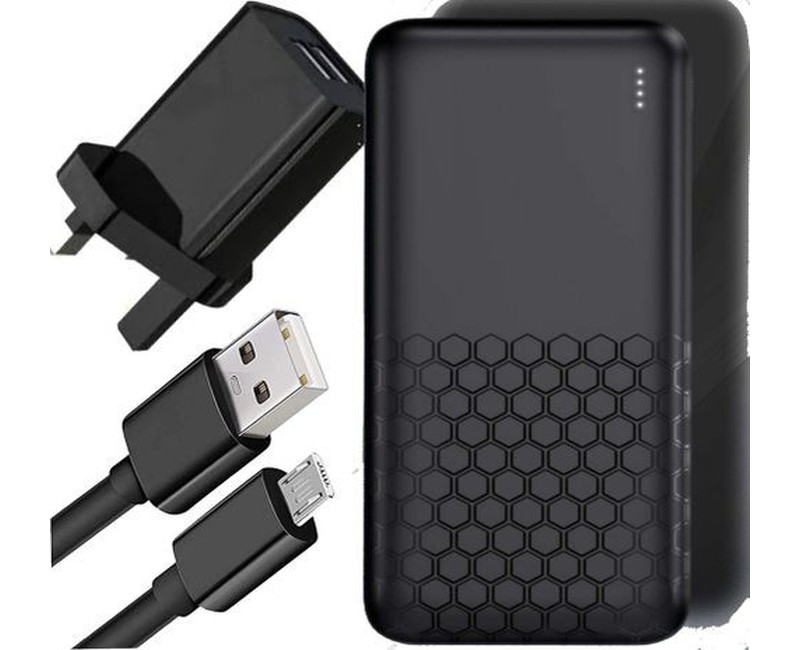 10000mAh Fast Power Bank 22.5W And Dual USB Wall Charger 12watts- Black