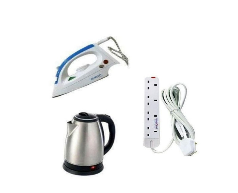 Bundle Of 2L kettle ,Extension And Steam Flat Iron-Silver,White,Blue