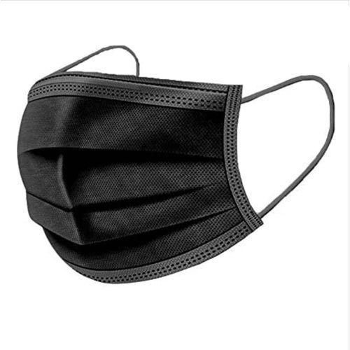 Medical 50 Pc 3 Layer UNBS Certified Disposable Protective Face Masks With Black Elastic Ear Loop - Black