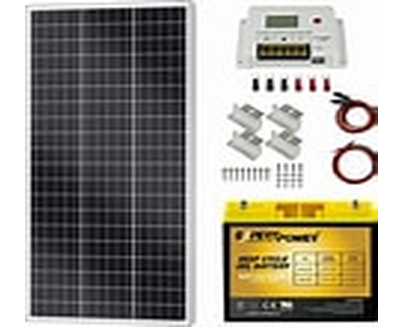 100W Solar Panel Kit + 50AH Solar Battery + 10AH Controller + 50M Cable Roll - Black