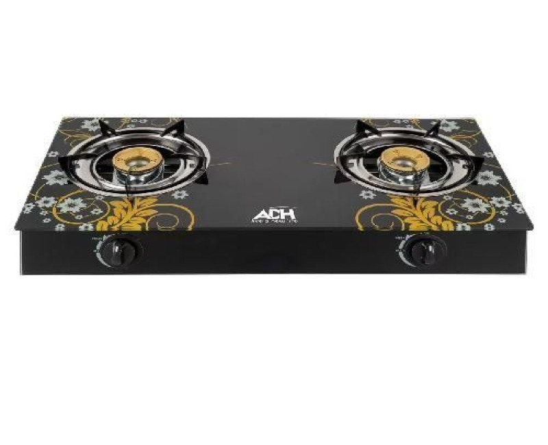 Gas Stove With Glass Top And 2 Burners With Automatic Ignition-Black