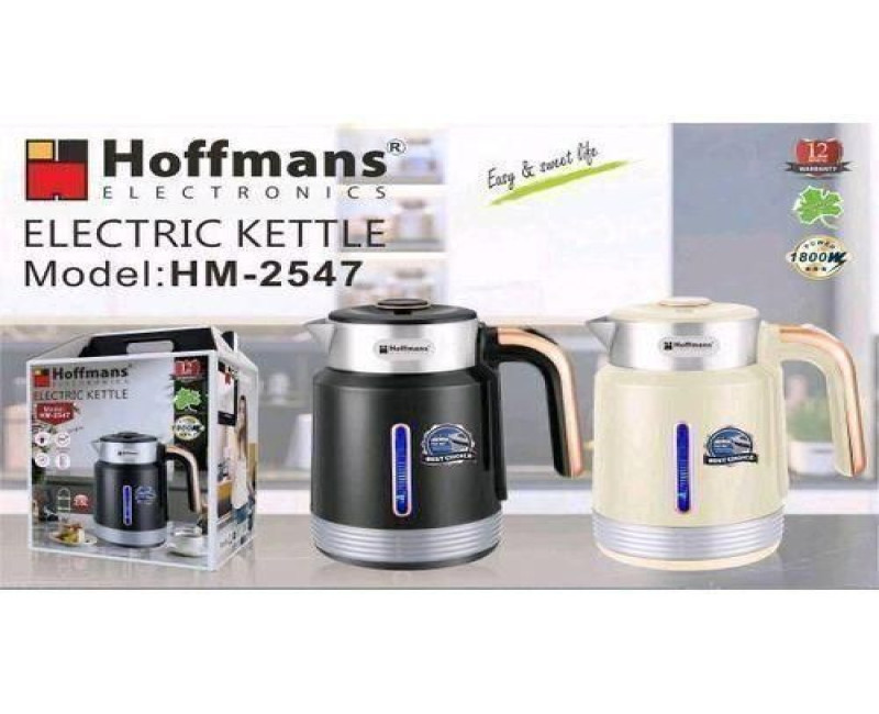 Hoffmans Original Multipurpose Electric Kettle Water And Milk Boiler 2.5 Litres Flask Pot Serving Jar Rapid Boil System- White, Black