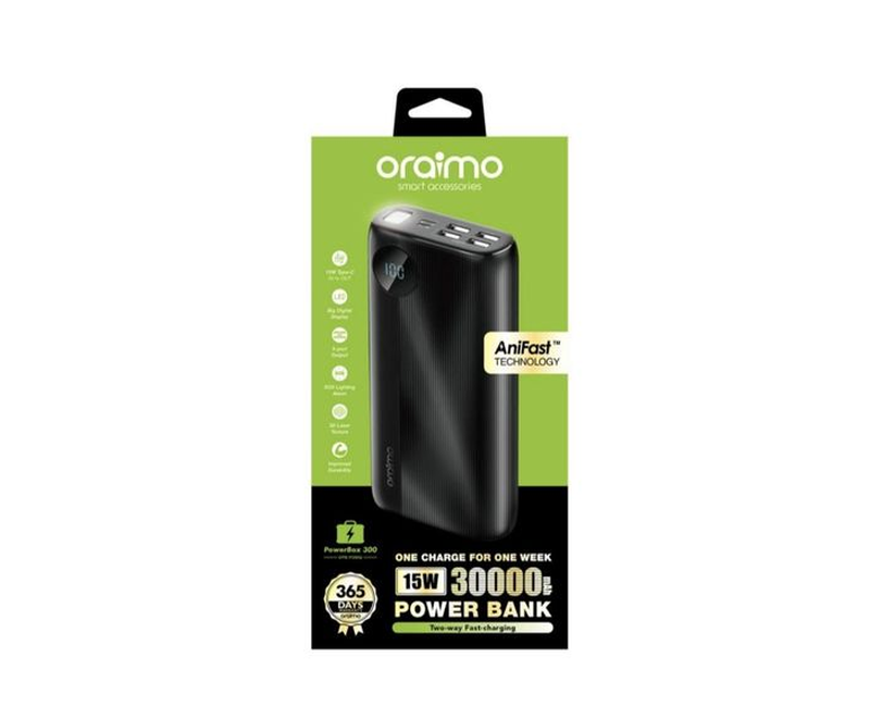 Oraimo 30000mAh Power Bank PD & USB-C - Black