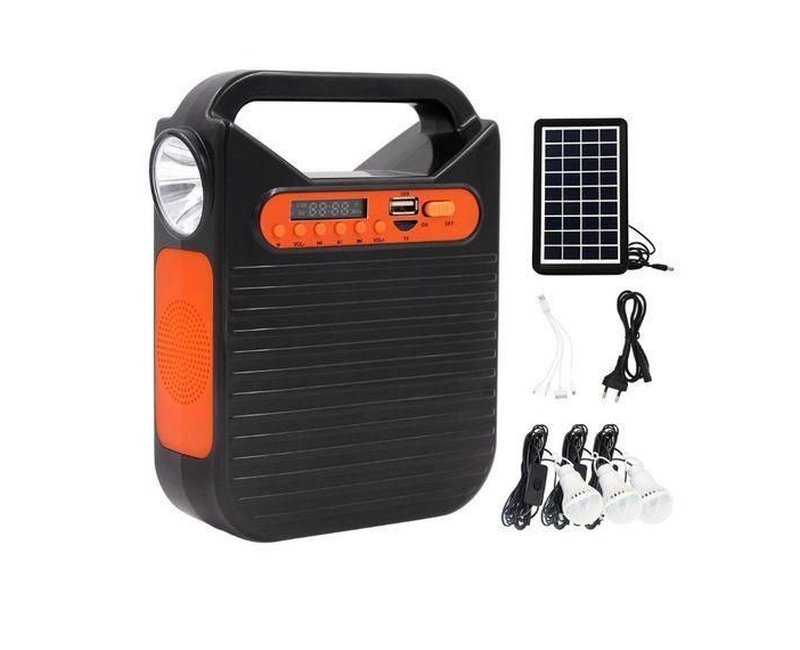 EASY POWER Solar Kit With 3 Bulbs, Torch And FM Radio, USB Port - Black