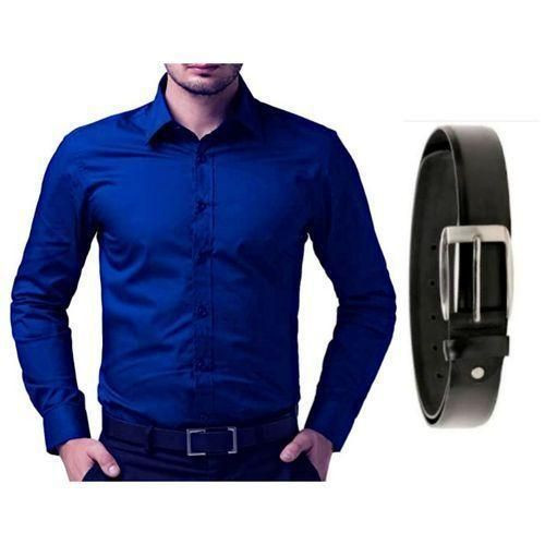 Pack Of Men's Formal Shirt With Belt - Blue, Black. /S,M,L,XL,XXL