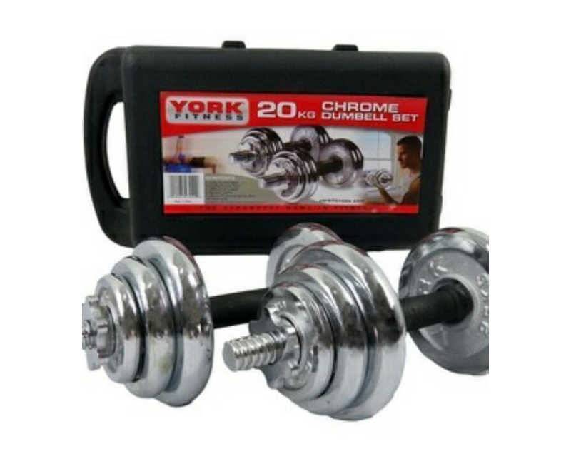 York 20KG Plated Adjustable Dumbbell Set-Silver