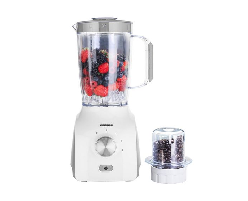 Geepas 2 In 1 Food Jug Blender, 1.8L Jar & 60G Mini Coffee Spice Mill 3 Speed & Pulse Option Turbo Button For Ice Crushing, Overheat Protection-Multi