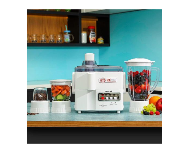 Geepas 4-in-1 Food Processor Blades For Blending, Mincing And Milling Function 2 Speed Control-White