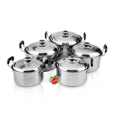 5pcs Stainless Steel Stockpots Soup Pots Cookware Set with covers - Silver