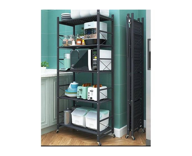 5 Tier Stainless Steel Foldable Storage Rack - Black