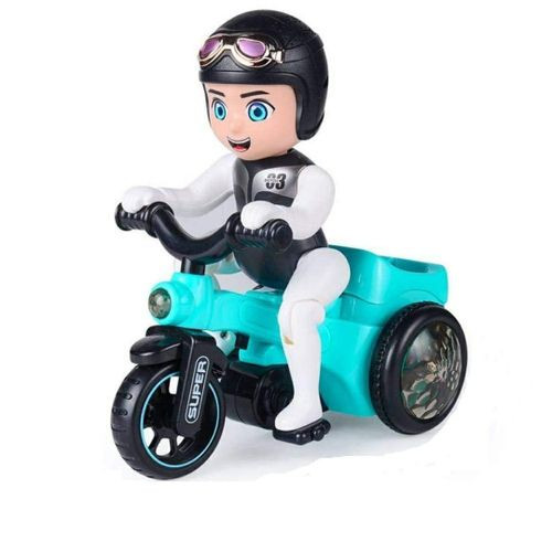 Bicycle 03 Battery-Operated Toy Motorcycle with 360-Degree Rotation, Light Effects, Automatic Riding Action - Multicolor