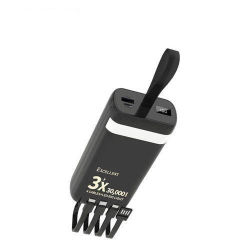 Excellent Power Bnak Of 30000mAh With 4 Cables Usb Output Type C In And Led Light-Black/White
