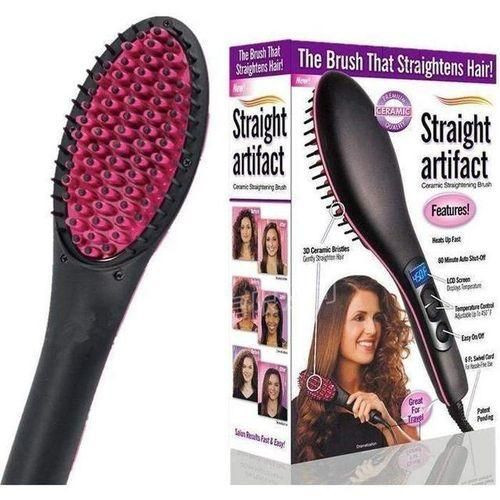 Professional Electric Hair Straightener Hand-held Portable Brush Liquid Crystal Display Hair Straightener Healthy Comb-black