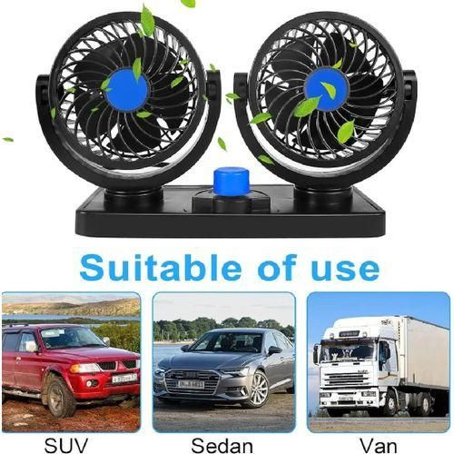 Portable Double Head Car Fan 360 Degree Rotating Car Automatic Air Cooling Fan USB Air Circulation Fan Dashboard Car Electronics - Black