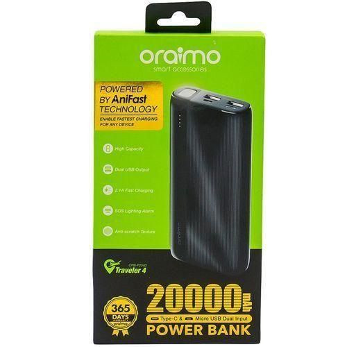 Oraimo Traveler 4 20000mAh Triple Ports Fast Charging LED Power With Torch - Black/White