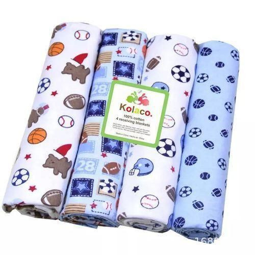 Baby 4Pcs/Pack 100% Cotton Baby Receiving Bedsheets -Blue /MultiColour