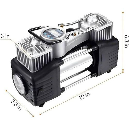 Dual Cylinder Air Compressor Pump, Heavy Duty Portable Air Pump, Auto 12V Tire Inflator for Car, Truck, RV, Bicycle and Other Inflatables - Black/Silver